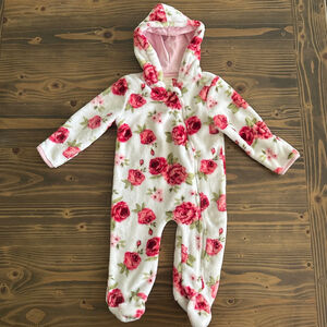 Baby Laura Ashley Hooded Footie Pajamas 6–9 Month White Pink Floral Zip-Up Sleep